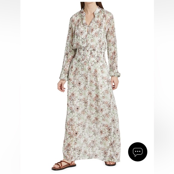 🛍️Rag & Bone Calista White Floral Maxi Long Sleeve V Neck Dress Pink XL - Picture 4 of 14